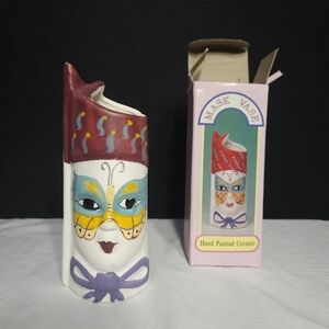 Ceramic Hand Painted Mardi Gras Butterfly Mask Small Vase